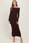 Brown Ribbed Knit Off Shoulder Side Slit Sweater Dress