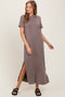 Taupe Basic Side Slit Short Sleeve Midi Dress