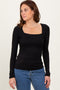 Black Square Neck Long Sleeve Top