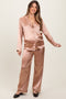 Gold Satin Contrast Trim Long Sleeve Maternity Pajama Set