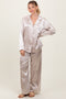 Cream Satin Contrast Trim Long Sleeve Pajama Set