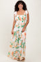 Peach Tropical Floral Shoulder Tie Maxi Dress