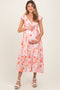 Coral Watercolor Floral Flutter Sleeve Maternity Midi Dress