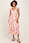 Coral Watercolor Floral Flutter Sleeve Midi Dress