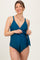 Teal Crossover V-Neck Sash Tie Ruched Maternity Swimsuit