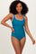 Teal Embroidered Trim Back Cutout One Piece Swimsuit