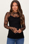 Black Mesh Lace High Neck Long Sleeve Maternity Top