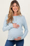 Light Blue Brushed Knit Henley Maternity Top