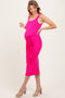 Fuchsia Ribbed Front Tie Sleeveless Maternity Midi Dress