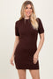 Brown Knit Short Sleeve Mini Dress