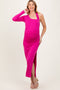 Fuchsia Asymmetric Sleeve Open Back Maternity Maxi Dress