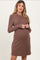 Mocha Textured Knit Ruffle Neck Long Sleeve Maternity Mini Dress