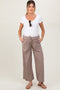 Mocha Striped Drawstring Linen Blend Maternity Wide Leg Pants
