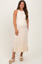 Cream Sleeveless Side Slit Maternity Midi Dress