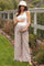 Light Taupe Striped Drawstring Wide Leg Maternity Pants