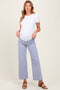 Periwinkle Blue Cropped Raw Hem Wide Leg Maternity Jeans