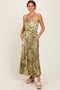 Lime Green Leaf Print Sash Tie Midi Dress