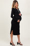 Black White Trim Collared Fitted Maternity Dress