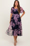 Navy Smocked Top Mesh Ruffled Maternity Midi Dress