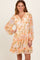 Orange Floral Chiffon Babydoll Long Sleeve Dress