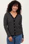Black Striped Ribbed Long Sleeve Lace Detail Button Down Maternity Cardigan
