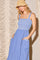 Blue Smocked Embroidered Bust Textured Midi Dress