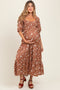Rust Floral Smocked Puff Sleeve Maternity Maxi Dress