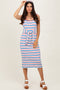 Blue Multi Striped Sleeveless Midi Dress
