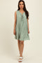 Light Olive Pleated Front Tie Linen Blend Dress