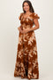 Mocha Floral Smocked Cinched Top Maternity Maxi Dress