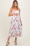 White Floral Pleated Crotchet Detail Maternity Midi Dress
