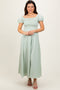 Mint Square Neck Smocked Top Criss Cross Back Tie Maxi Dress