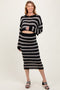 Black/Cream Long Sleeve Crop Top Midi Skirt Maternity Set