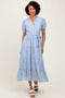 Light Blue Split Neckline Tiered Midi Dress