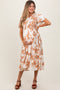 Cream Floral Smocked Short Sleeve Maternity Midi Dress