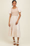 Cream Knit Mixed Tiered Midi Dress