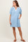 Light Blue Striped Collared Puff Sleeve Dress