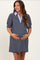Navy Striped Collared Puff Sleeve Maternity Dress