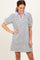 White Striped Collared Puff Sleeve Dress