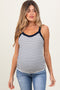 Navy Striped Contrast Strap Maternity Tank