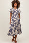 Navy Floral Smocked Ruffle Hem Maternity Midi Dress