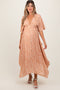 Peach Floral V-Neck Flutter Sleeve Maternity Maxi Dress