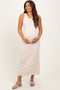 Cream Jacquard Sleeveless Side Slit Maternity Midi Dress