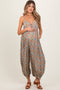 Taupe Printed Sleeveless Barrel Leg Maternity Jumpsuit