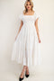 White Smocked Puff Sleeve Tiered Maxi Dress