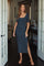 Navy Ribbed Short Sleeve Side Slit Midi Dress