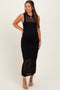 Black Crochet Knit Sleeveless Maternity Maxi Dress