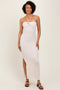 Beige Striped Halter Neck Fitted Maternity Maxi Dress