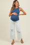 Light Blue Distressed Open Knee Cropped Wide Leg Maternity Jeans