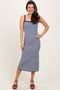 Navy Striped Knit Sleeveless Midi Dress
